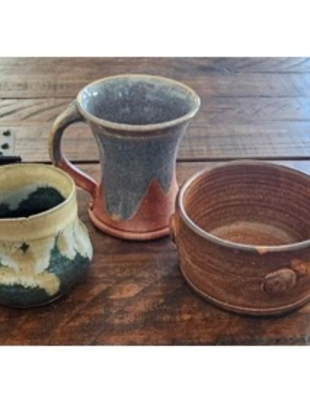 3 Hand Crafted Pottery Cups Mugs Soup Coffee Signed by Artists